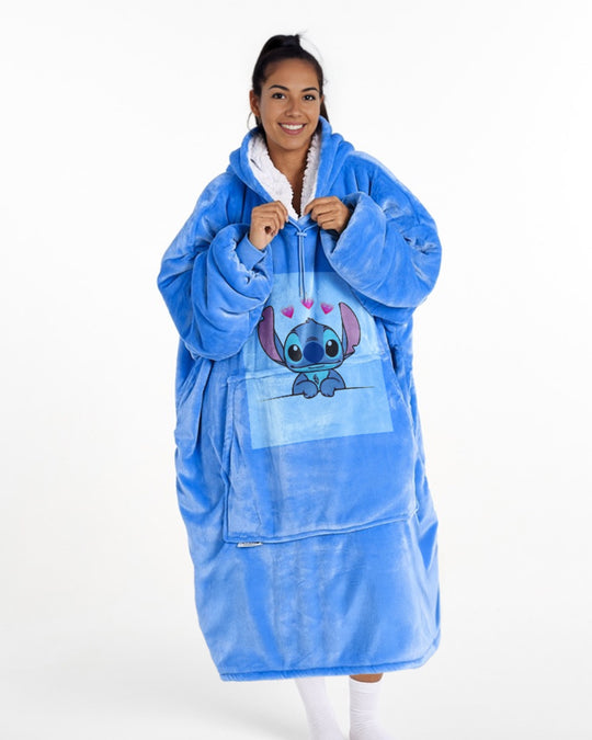 EXTRA LONG ADULTS BLANKET HOODIE - BLUE STITCH LOVE