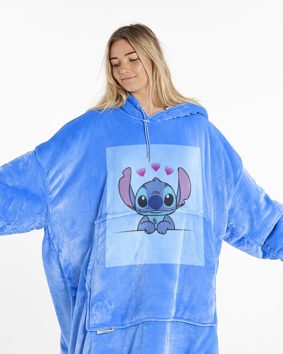 EXTRA LONG ADULTS BLANKET HOODIE - BLUE STITCH LOVE