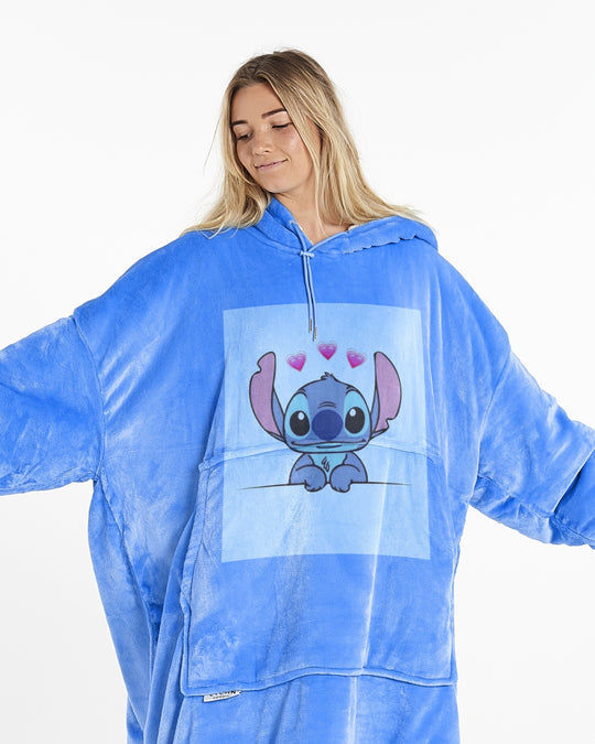 EXTRA LONG ADULTS BLANKET HOODIE - BLUE STITCH LOVE