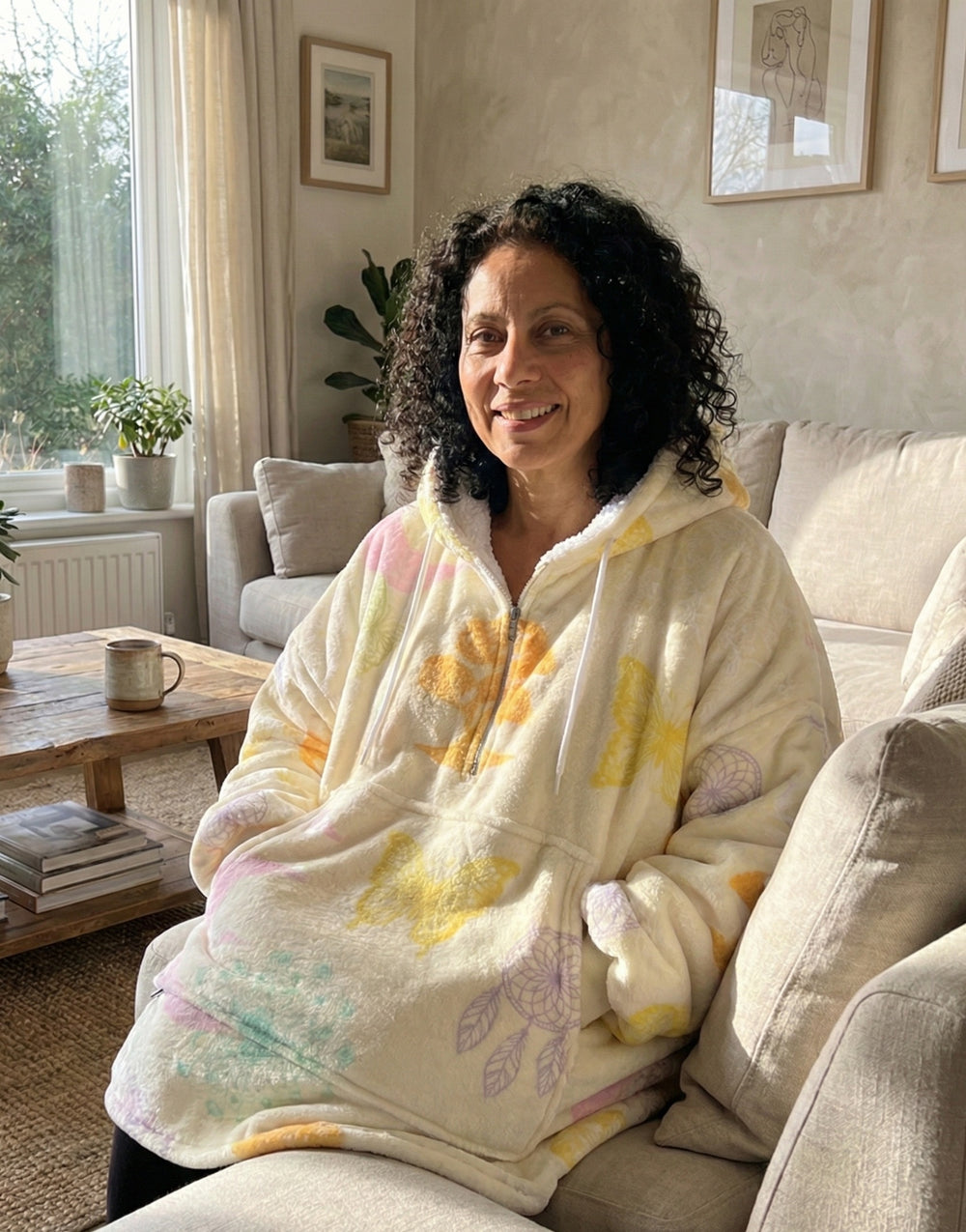 ADULT BLANKET HOODIE - YELLOW MANDALA