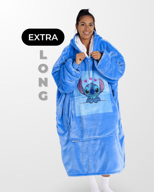 EXTRA LONG ADULTS BLANKET HOODIE - BLUE STITCH LOVE