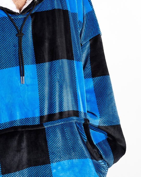 ADULTS BLANKET HOODIE - BLUE PLAID