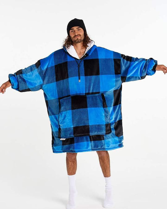ADULTS BLANKET HOODIE - BLUE PLAID - NZ Lycanhoodies