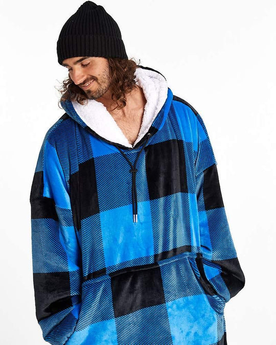 ADULTS BLANKET HOODIE - BLUE PLAID - NZ Lycanhoodies
