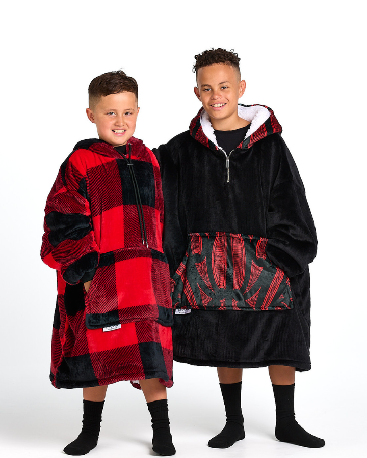 KIDS BLANKET HOODIE - RED PLAID